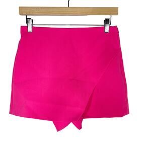 New Zara Womens 4 Hot Pink Faux Wrap Mini Skort Shorts Asymmetric Side Zip